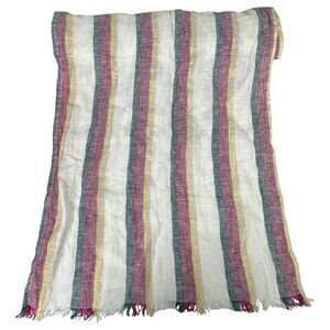 Anthropologie Linen Stripe Fringe Table Runner NEW with Tags